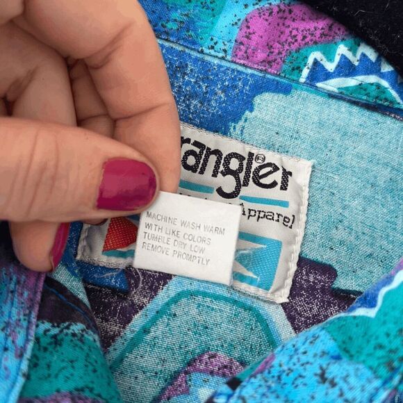 Vintage 80s/90s Wrangler Aztec Button-Up Shirt M Southwestern Cowgirl - Picture 8 of 9